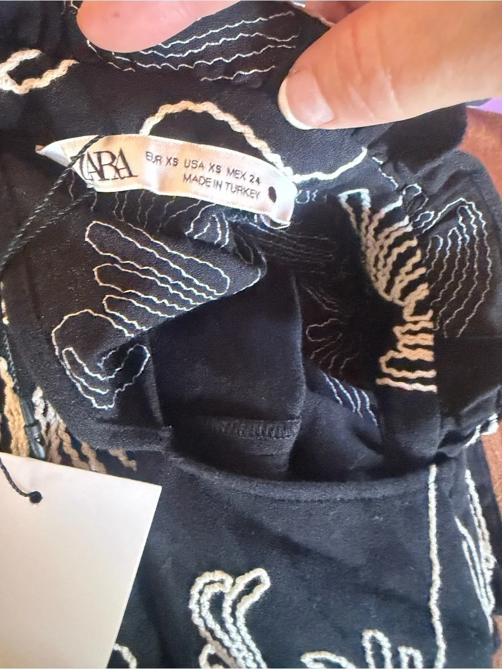 New with tags, Zara Black Floral Puff-Sleeve Blouse with Mock Neck